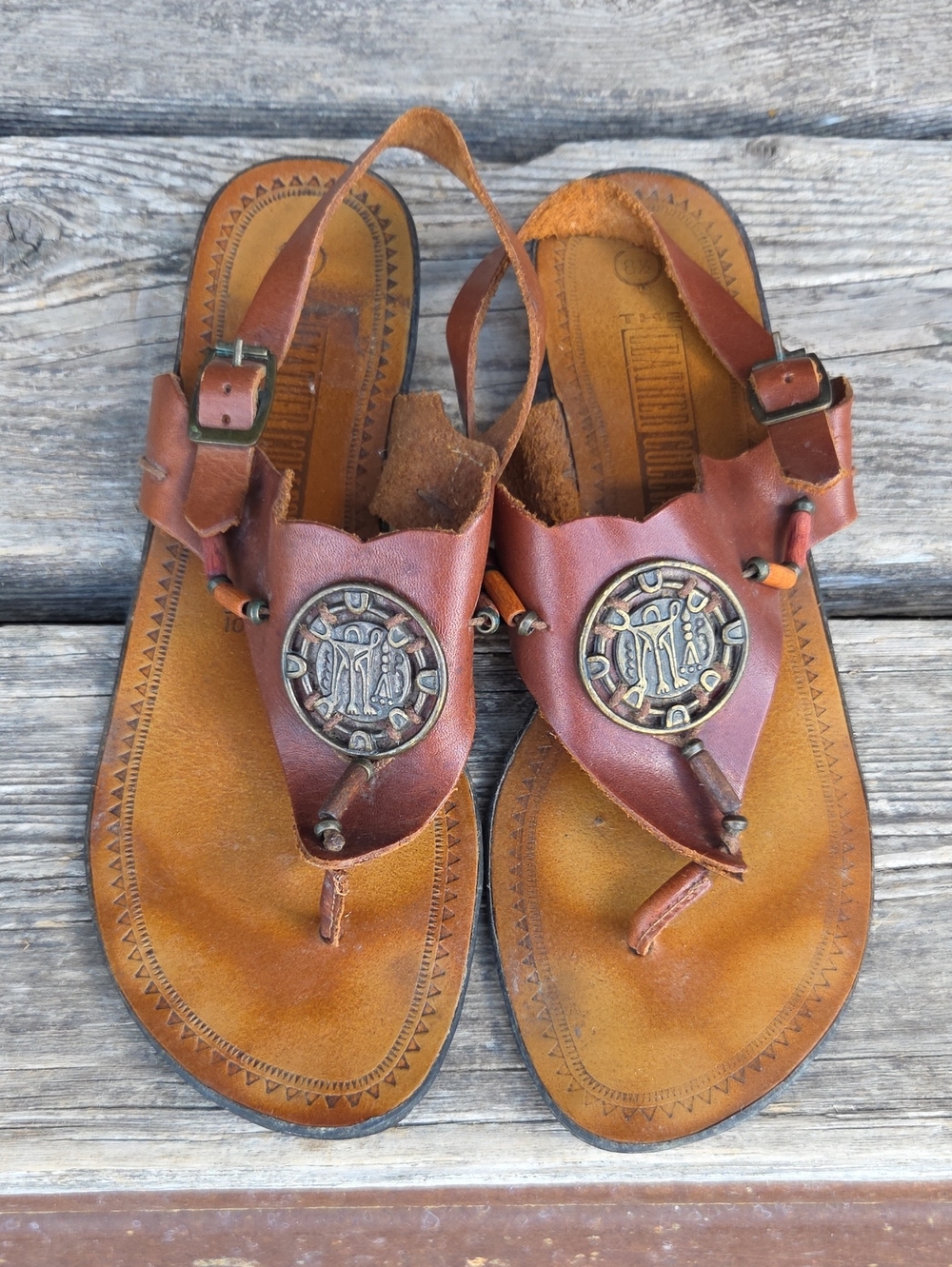 Leather Collection Boho Beaded Genuine Brazilian Leather Flat Flip Flop Sandals